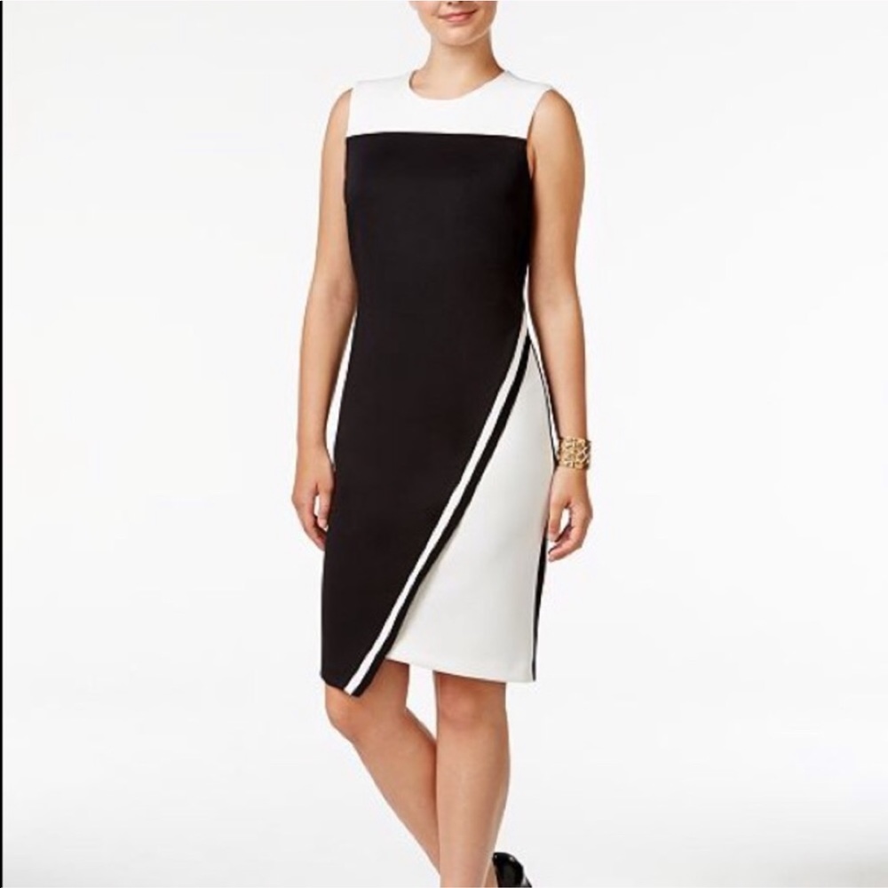 Contrast Color Block Asymmetrical Pencil Dress - image 1
